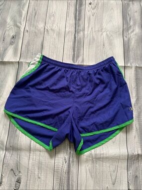 Champion Purple Athletic Shorts with Green Trim Size Medium